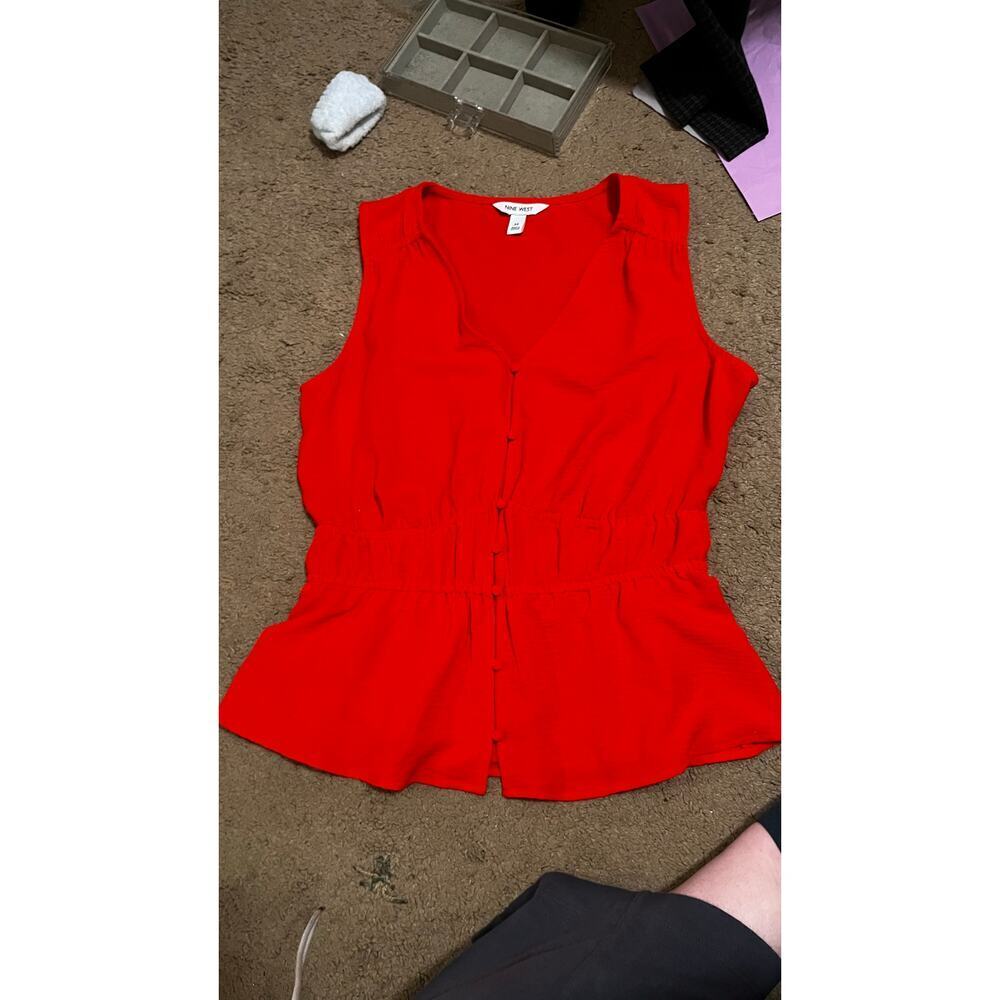 Nine West Red Peplum Blouse Career Office Work Top Medium - Picture 2 of 5
